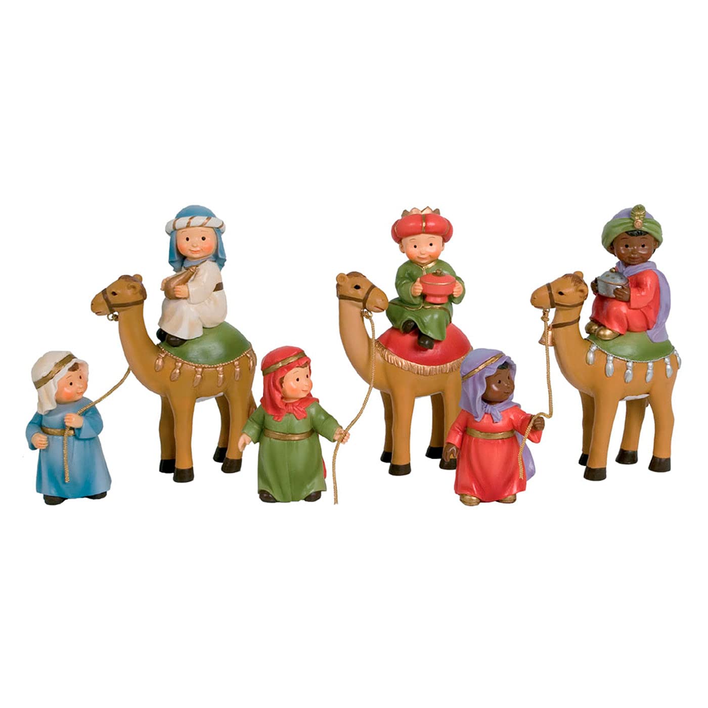 Acan Tradineur - Figuras Reyes Magos, Camellos y pajes Naïf para belén navideño 10 y 17 cm - Fabricado en marmolina - Figura Decorativa Divertida para Nacimiento, Navidad, decoración Tradicional