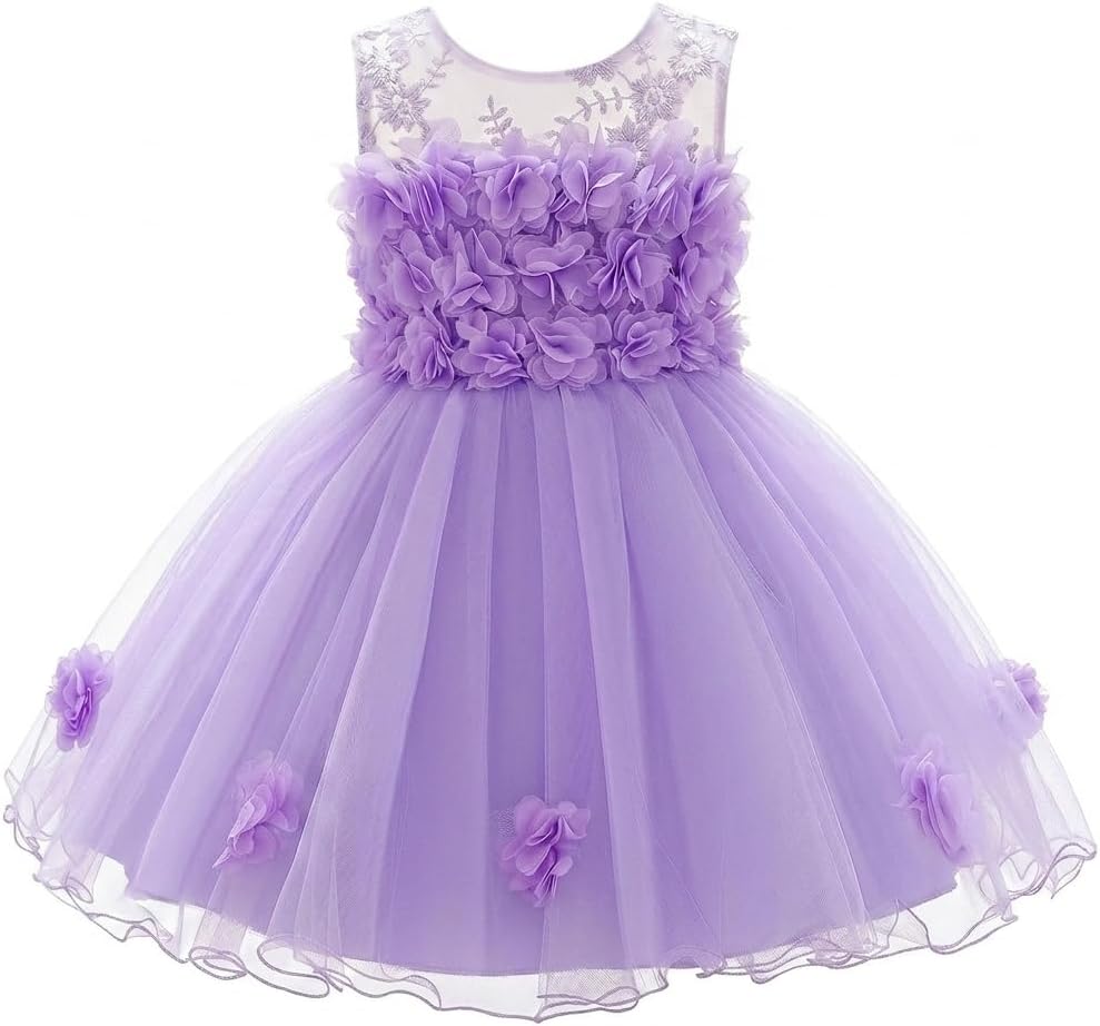 TUIJI 6M-6T Toddler Girl Tulle Sleeveless Bow Princess Party Wedding Pageant First Birthday Party Lace Dress