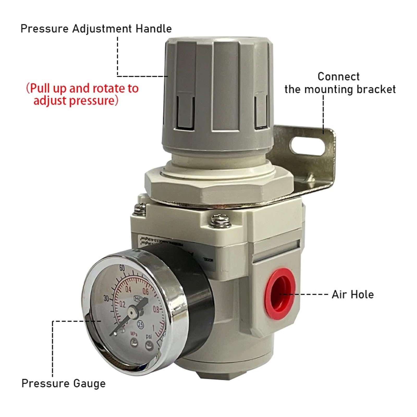 Regolatore di pressione aria, compressore, pompa, unità di trattamento di regolazione con manometro regolabile AR2000-02 AR3000-03 1/4''(AR4000-06)