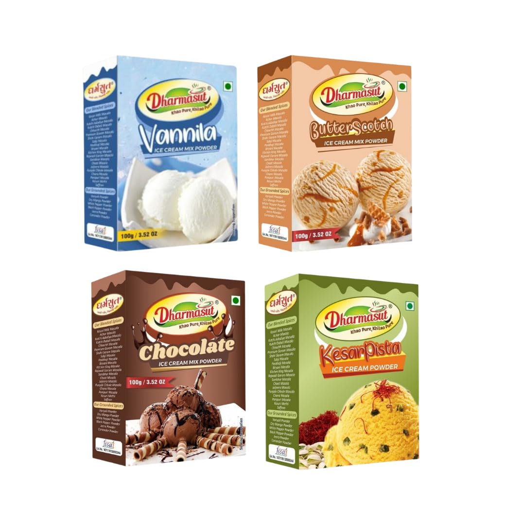 Vanilla + Butterscotch + Chocolate + Kesar Pista Instant Ice cream Mix Powder 100g each-image-19