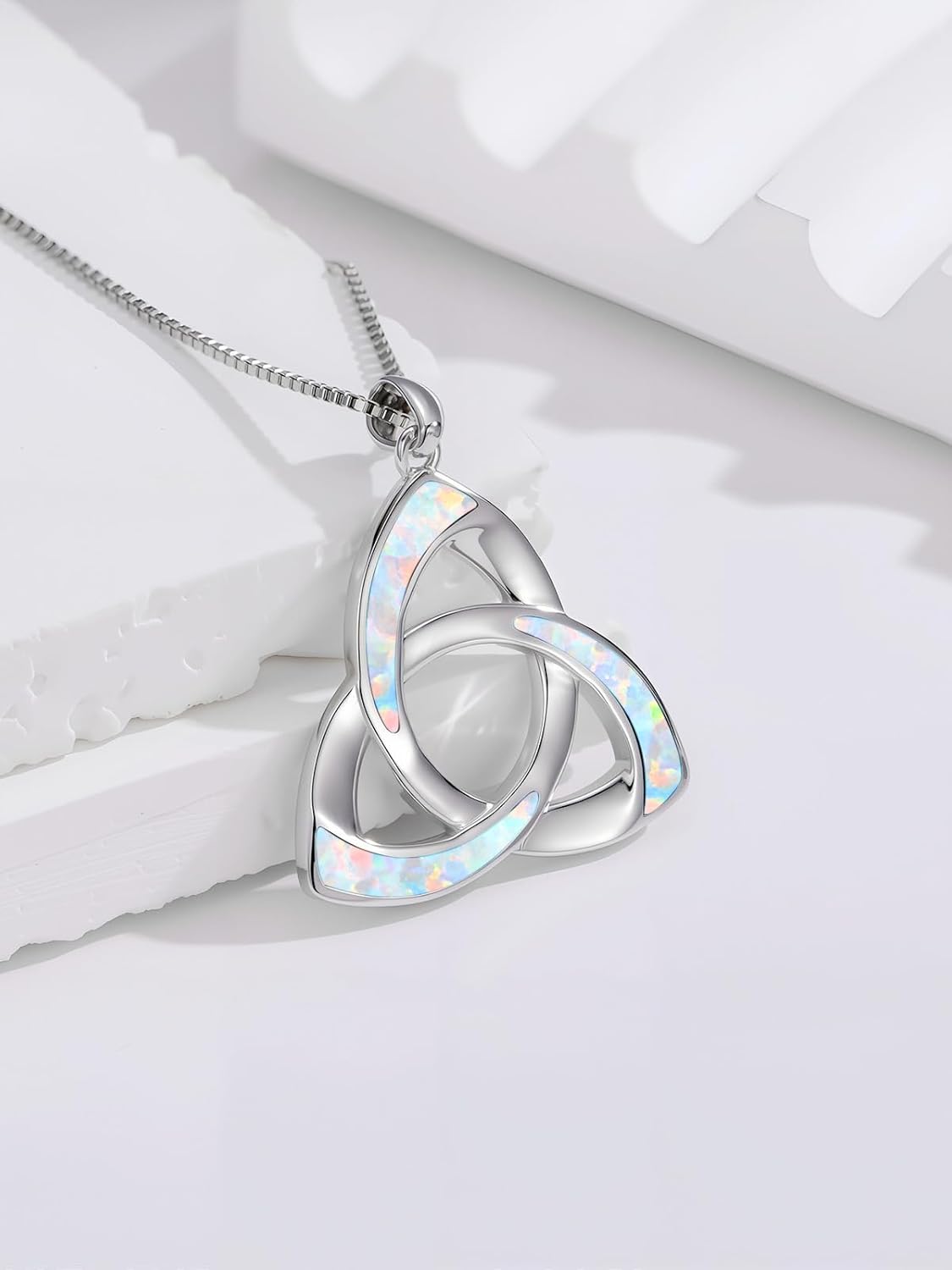 OCJ Celtic Trinity Knot Necklace 925 Sterling Silver Irish Opal Jewelry for Women Anniversary Birthday Gifts for Her Wife Girlfriend Mom