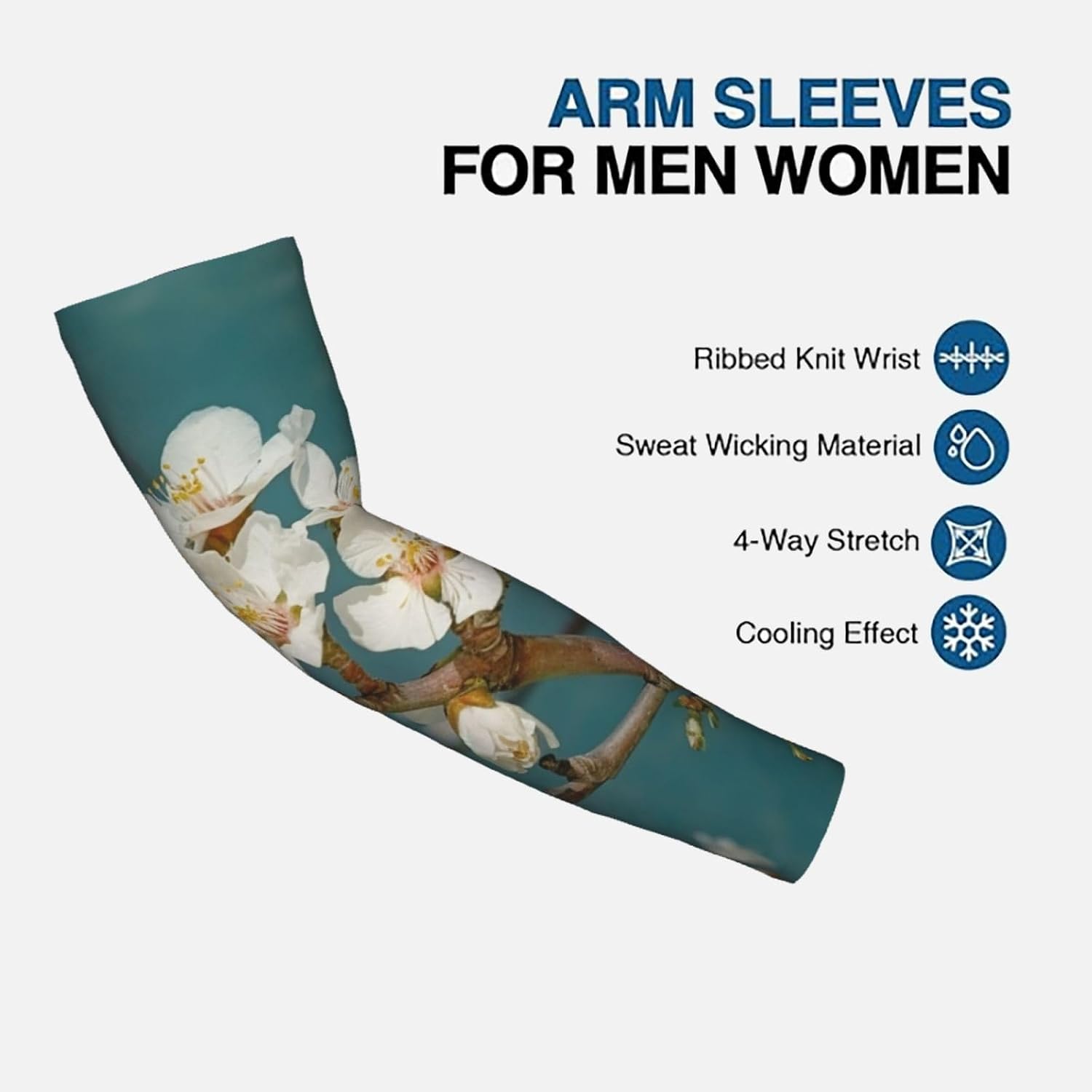 Cooling Arm Sleeves UPF 50+ UV Sun Protection Arm Covers, Straight Style | Almond Blossom Sports Arm Sleeves For Women Men, Seamless Compression Ice Silk Sleeves, Tattoo Cover