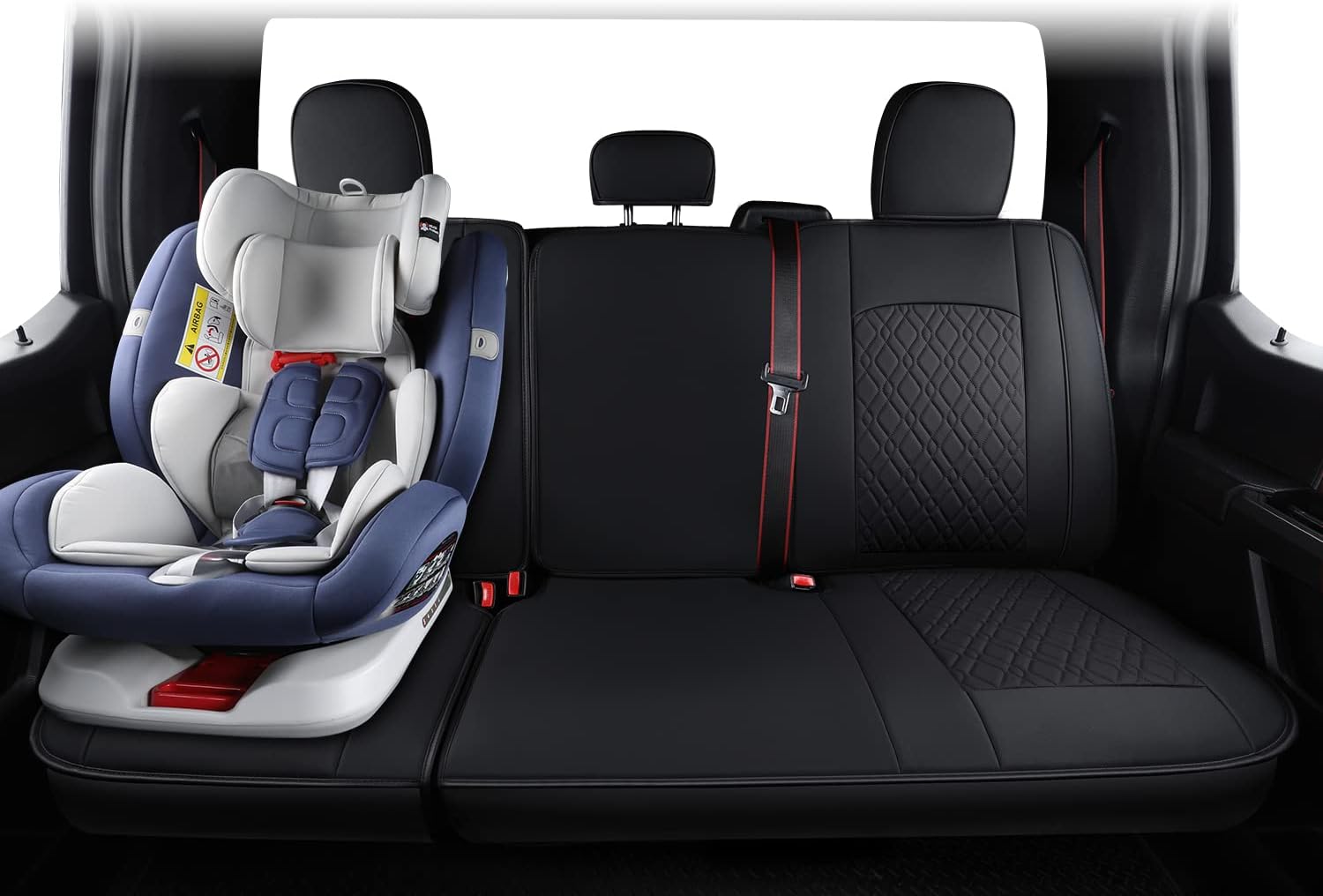 LUCKYMAN CLUB F150 Full Set Q7 Seat Covers, Fit 2015-2023 Ford F150 and 2017-2023 F250 F350 F450 (Full Set, Black)