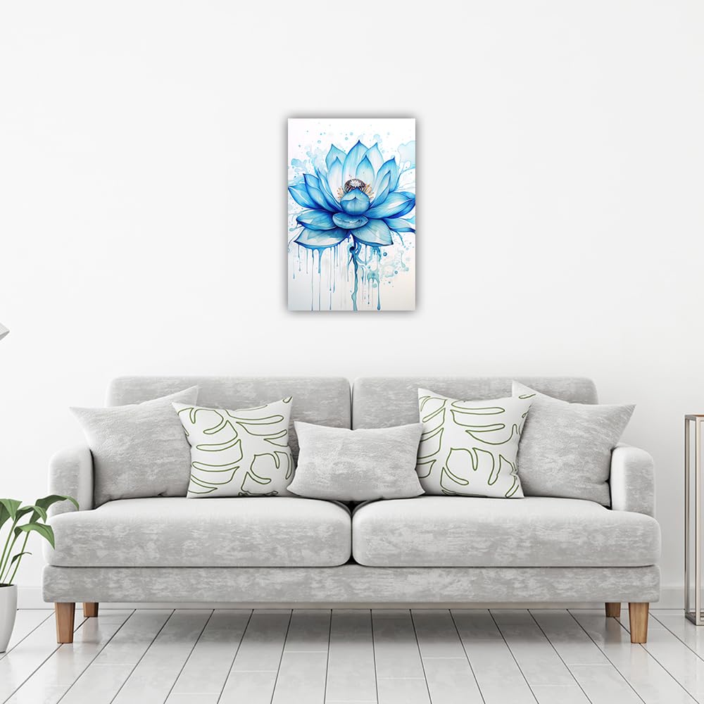 LZIMU Tableau Zen sur Toile Noir et Blanc Fleur de Lotus en Pleine Éclosion Imprimés pour Décoration de Salle de Yoga, Spa, Méditation Spirituelle Cadré (Zen-2, 30,5 cm x 45,7 cm