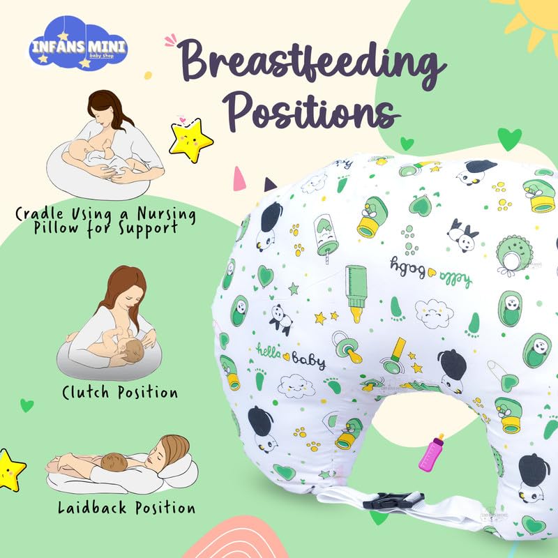 Image of Baby Feeding Pillow Cotton|Maternity Feeding Pillow Portable & Adjustable|Nursing Pillow for Mother and New Born Baby (Panda Green)