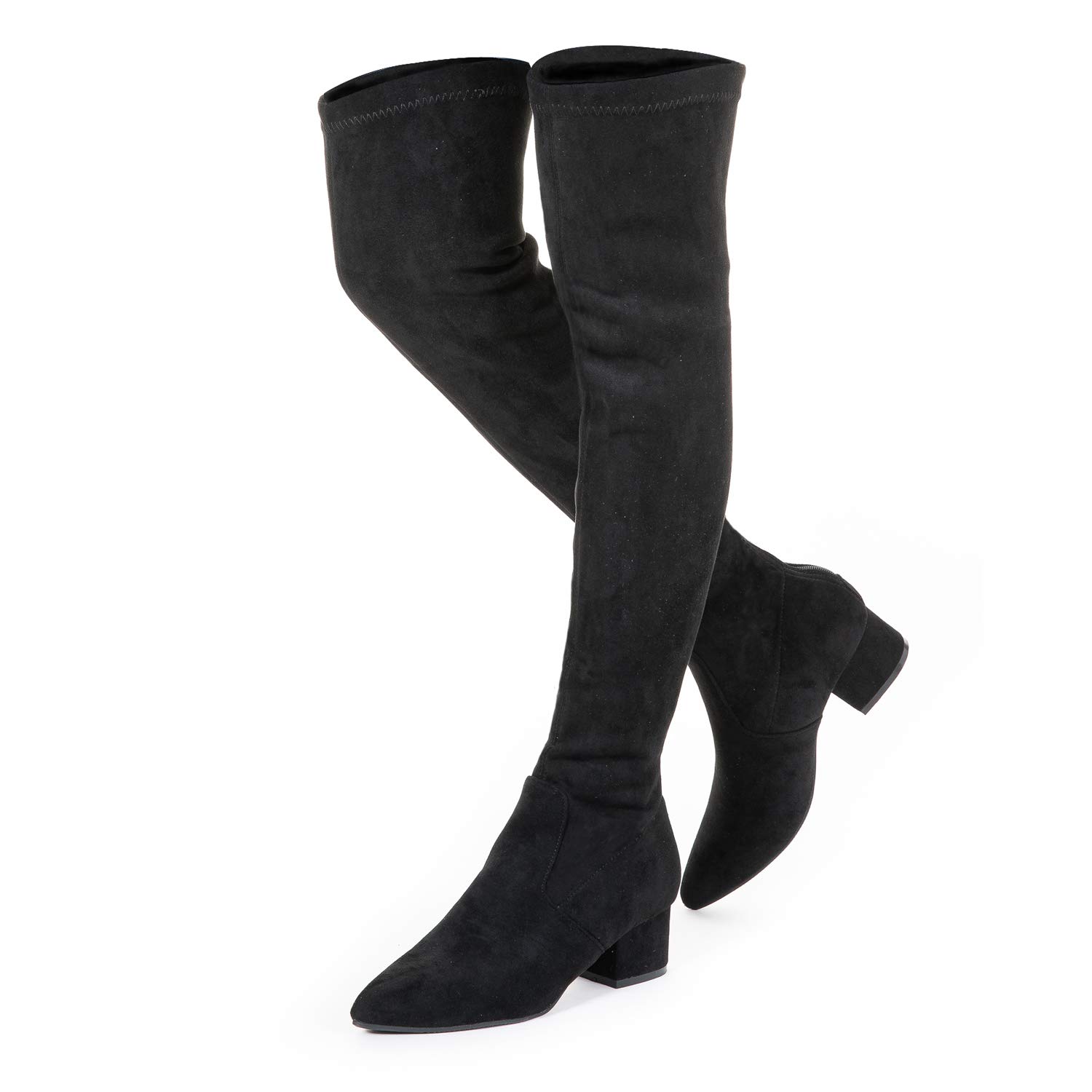 Women Over the Knee Boots Thigh High Suede Block Winter Low Above Flat Long OTK Comfort Pointed toe
