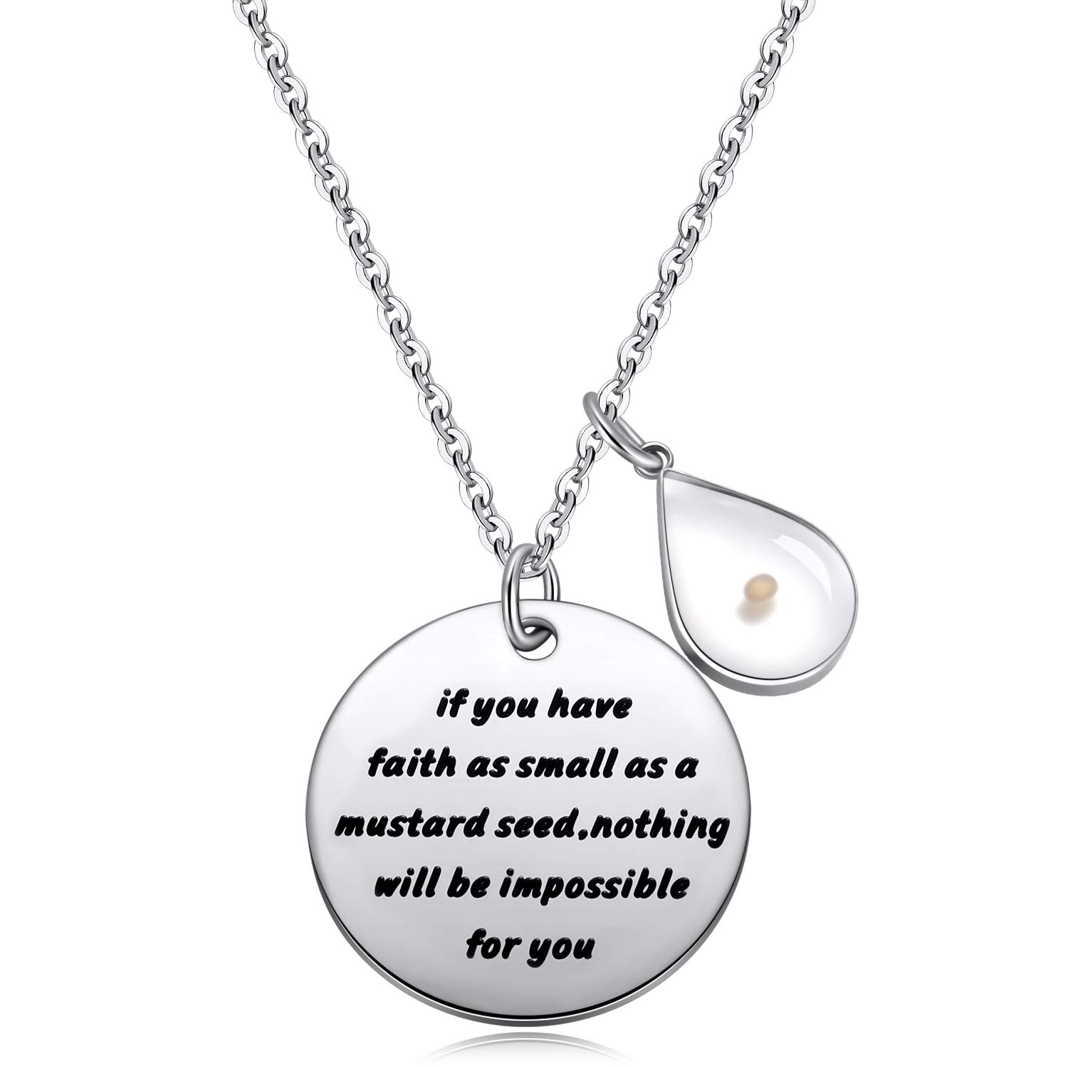 Ukodnus Mustard Seed Charm Necklace Jewelry Inspirational Christian Gift for Women Girls Faith As Small As A Mustard Seed Matthew 17:20 Necklaces silver