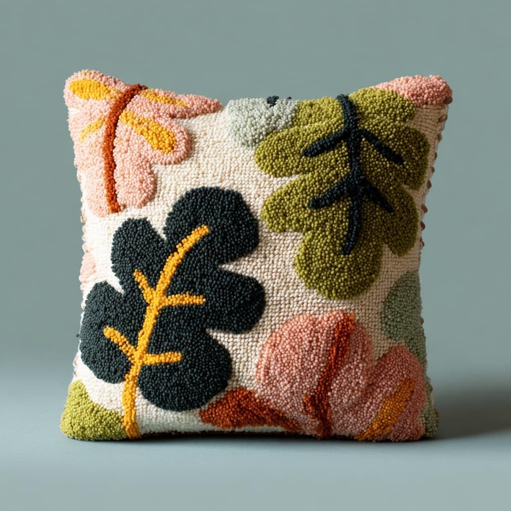 WallustrioaW Latch Hook Kit 43x43cm,Lovely Leaves