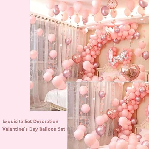 Miniatura 2 de Kit de globos para el día de San Valentín, paquete de 151 globos de corazón rosa dorado rosa con pétalos de rosa para aniversario, día de la madre