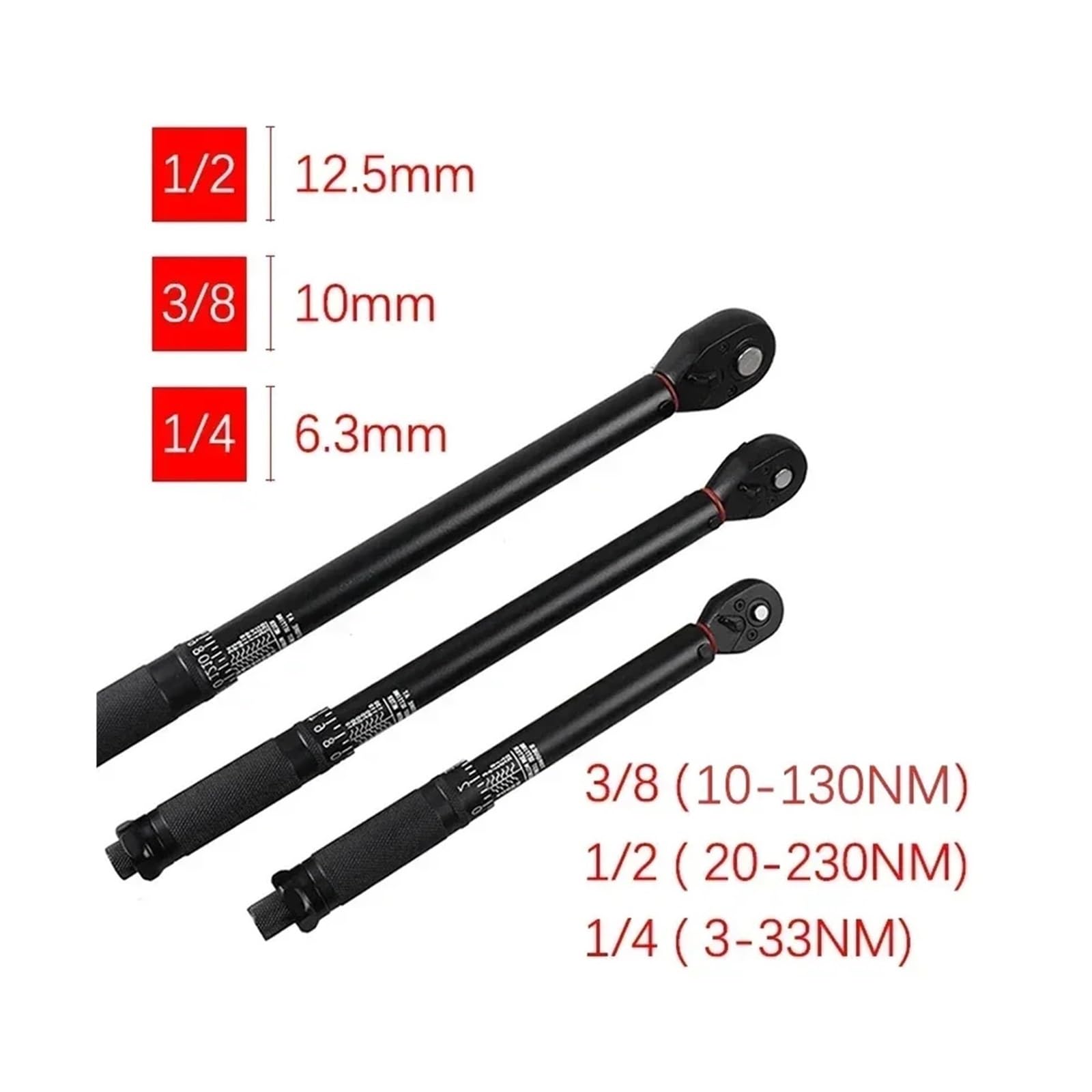 Klucz dynamometryczny 2-230 Nm regulowany 1/2'' 3/8'' 1/4'' okrągła rura o wysokiej precyzji do samochodów, rowerów, narzędzi ręcznych samochodowych(20-230NM)