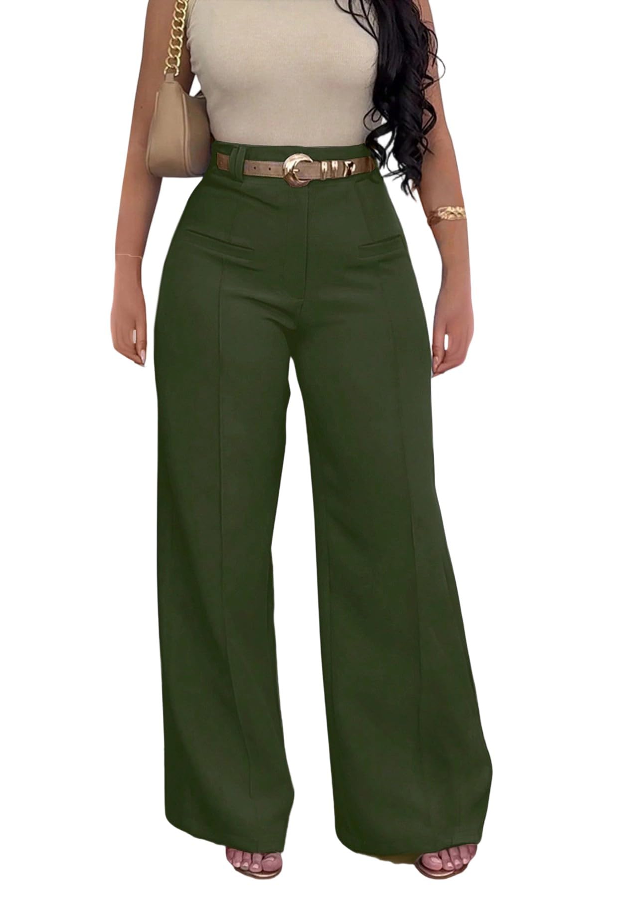 Lucuna Womens Hight Waisted Dress Pants Business Casual Wide Straight Leg Work Slacks Office Trousers