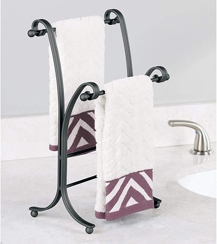 Miniatura 2 de mDesign Hyde Collection - Toallero de mano de acero para encimera - Toallero pequeño independiente de 2 niveles para encimera de baño y tocador -