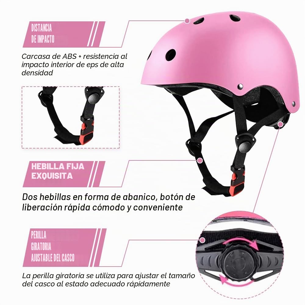 mizikuu Casco Bici Niño, 7 In 1 Set de Protecciónes Infantiles Adjustables Rodilleras Coderas y Muñequeras Almohadilla De Seguridad Protector para Patinar, Bicicleta, BMX, Monopatín, Aeropatín, Rosa