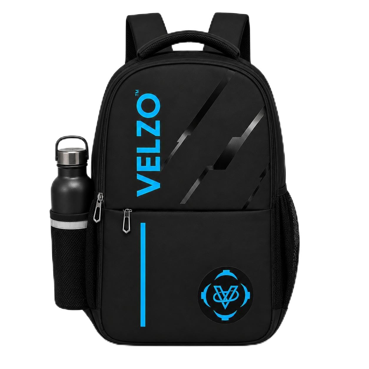 velzo laptop backpack with padded sleeve, water resistant, black | fits 15.6 inch laptop, multiple pockets, padded shoulder straps, side bottle pocket, travel & college use