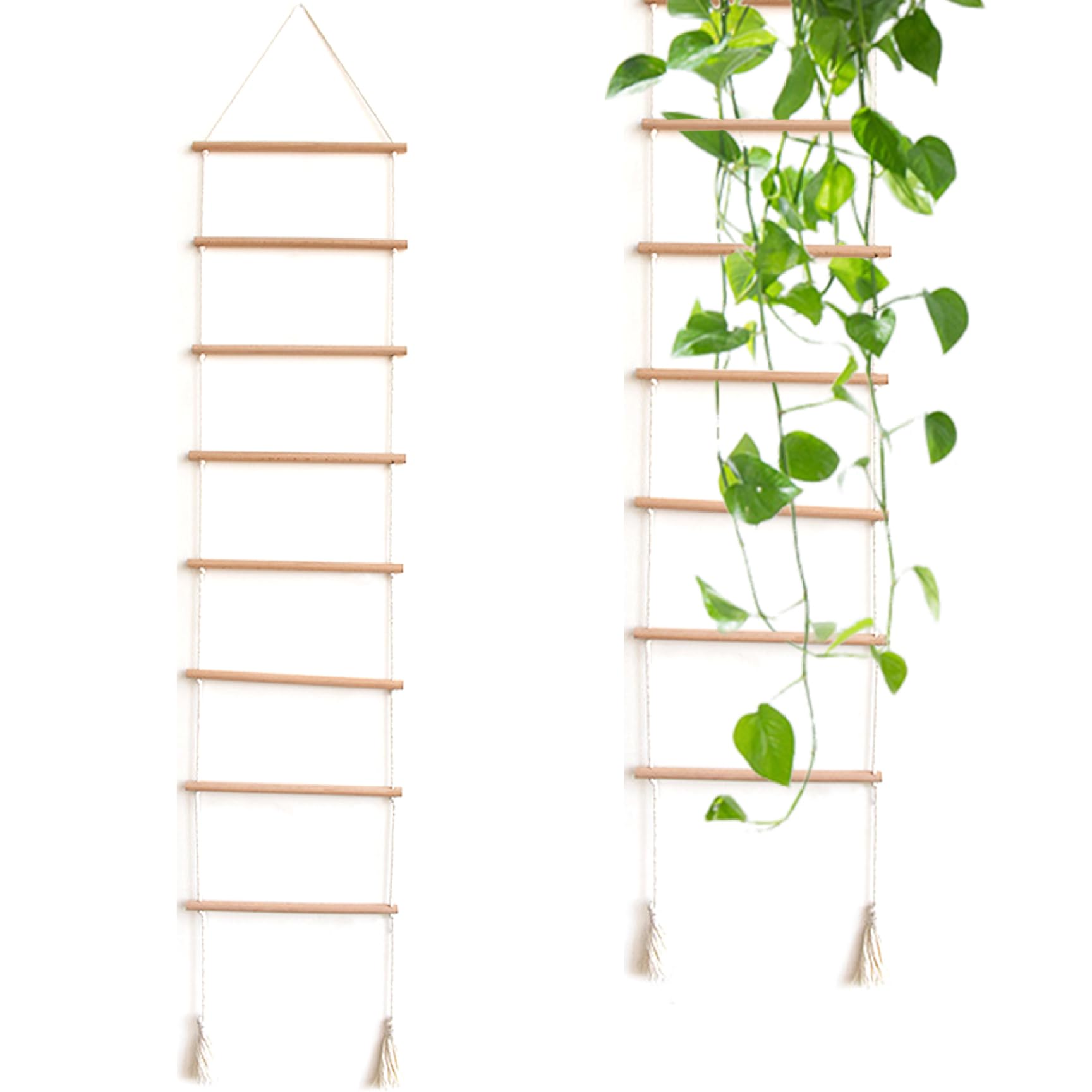 Hilai Trellises Wall Trellis, 51x10 Inch Wood Climbing Plant Ladder with Tassel Rope Decor, Hanging Climbing Plant Support for Balcony Patio Garden Indoor & Outdoor Use