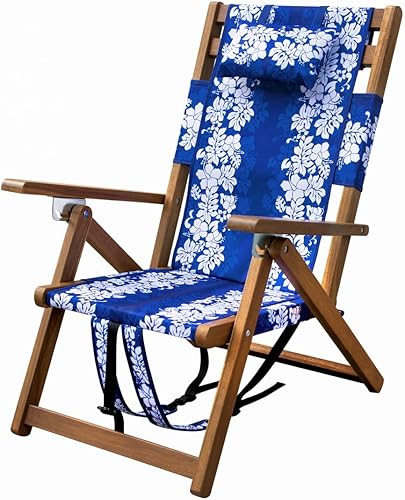 Melino Silla plegable de madera para exteriores, 3 posiciones, reclinable, con almohada, bolsa con cremallera, correa de transporte, marco de madera