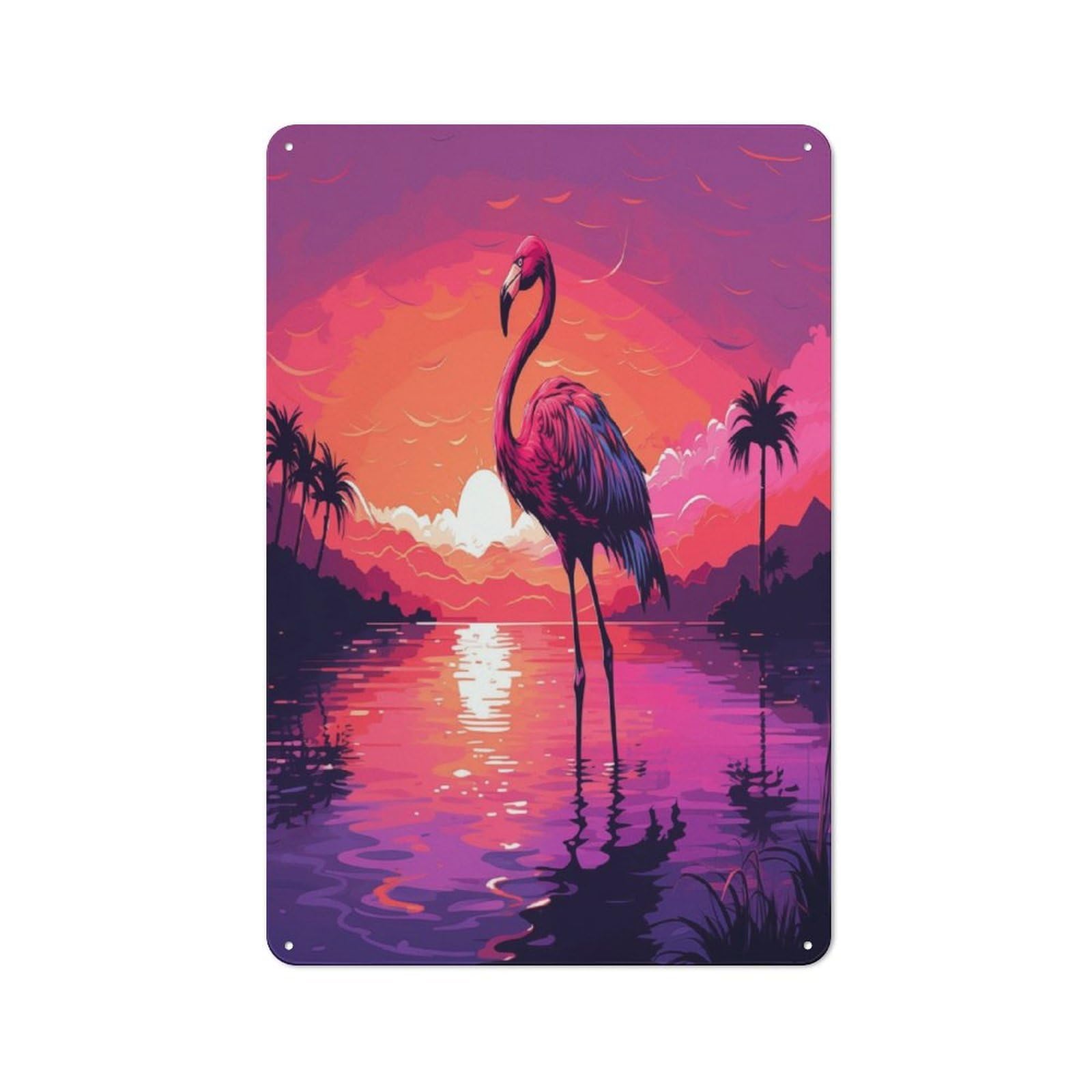 Junmoney Flamingo In Lake 30X20cm Retro Metal Plaque With For Kitchen Or Home Bar, For Garage, Workshop And Man Cave Decoration