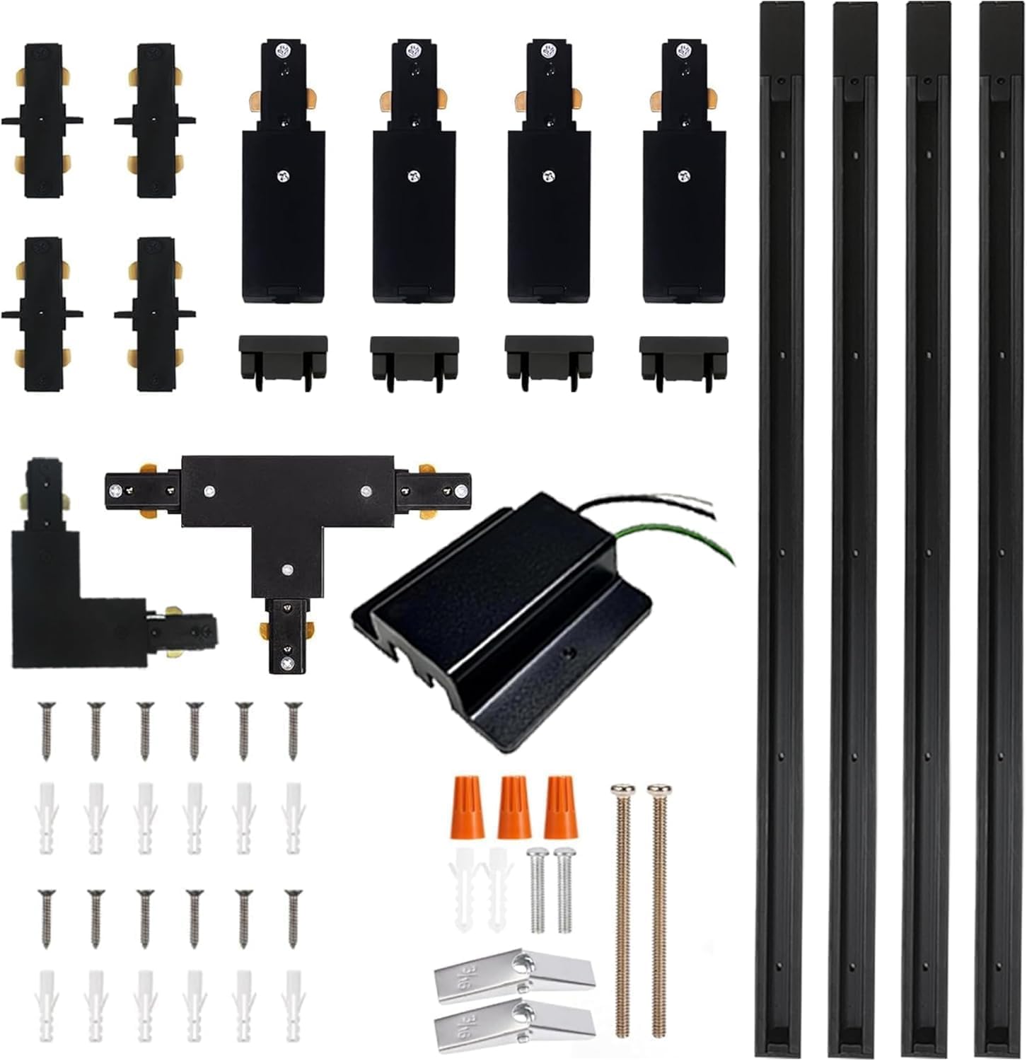 Black Full Accessories and Rails Kit for H Type Track Lighting Systems 13FT Track Rails, Floating Canopy Connector, Live End, I, T and L Connectors.Great Value Set for LED Track Lighting Black Floating Canopy & Rails Kit 13FT Floating Canopy & Rails Kit
