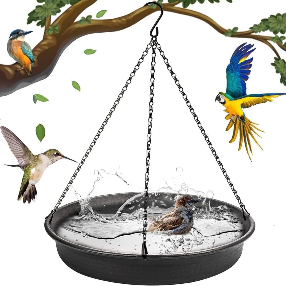 Opatiny Hanging Bird Bath and Feeder, 30cm Garden Water Bowl with Rust-Resistant Wild Birds and Hummingbirds, Outdoor Perch Tray Backyard Patio