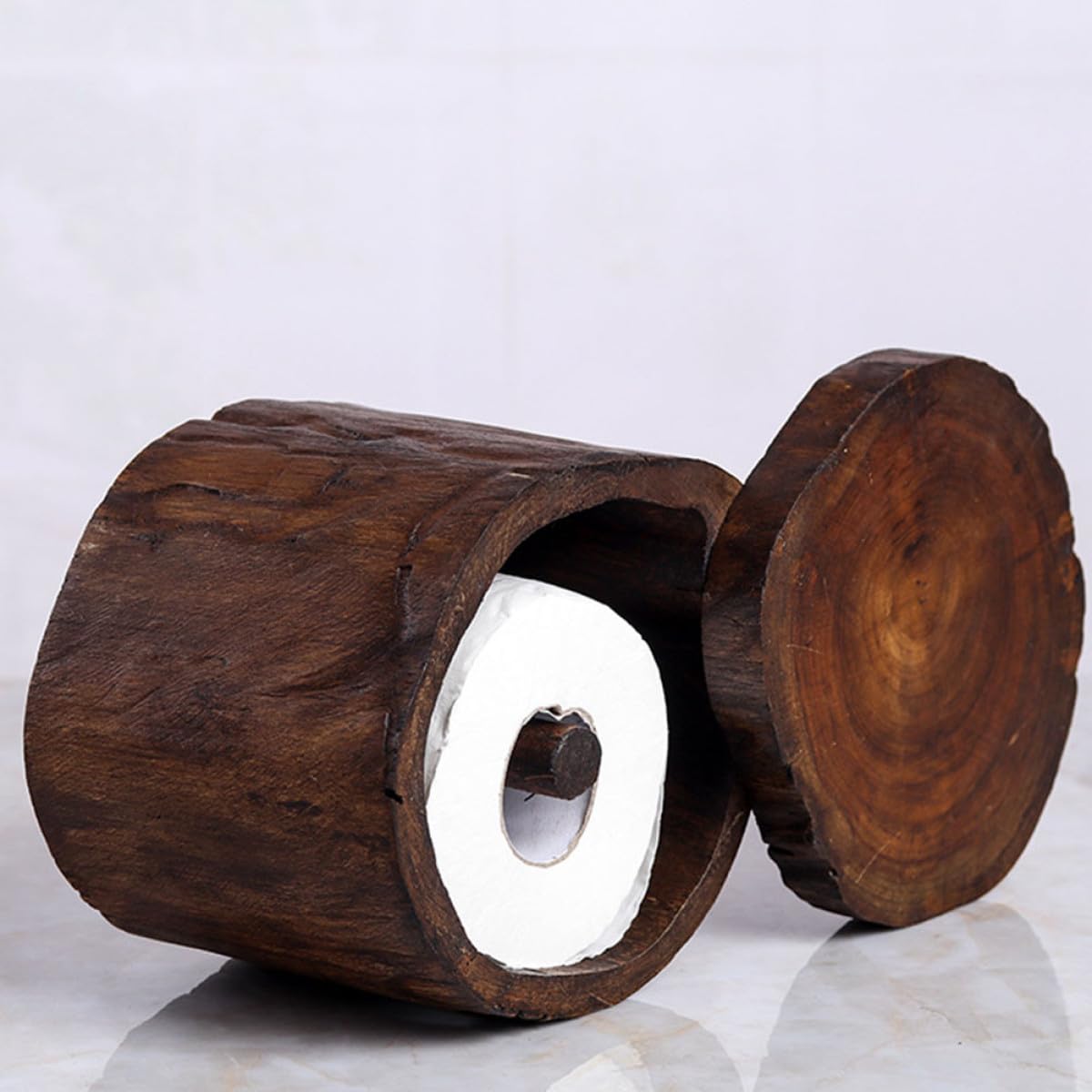 OUNONA Porta Rotolo Igienico in Legno Massello Stile Semplice e Creativo Bordi Lisci, Contenitore Pratico a Forma di Albero per Bagno in Appartamento