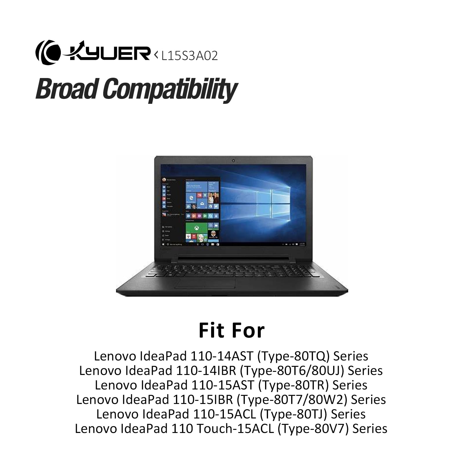 K KYUER L15S3A02 Batteria per Le-novo IdeaPad 110-14AST 110-14IBR 110-15AST | 110-15IBR 110-15ACL 110 Touch-15ACL Series Laptop Type 80TQ 80T6 80UJ 80TR 80T7 80W2 80TJ 80V7 5B10L04215 L15L3A03 L15C3A03