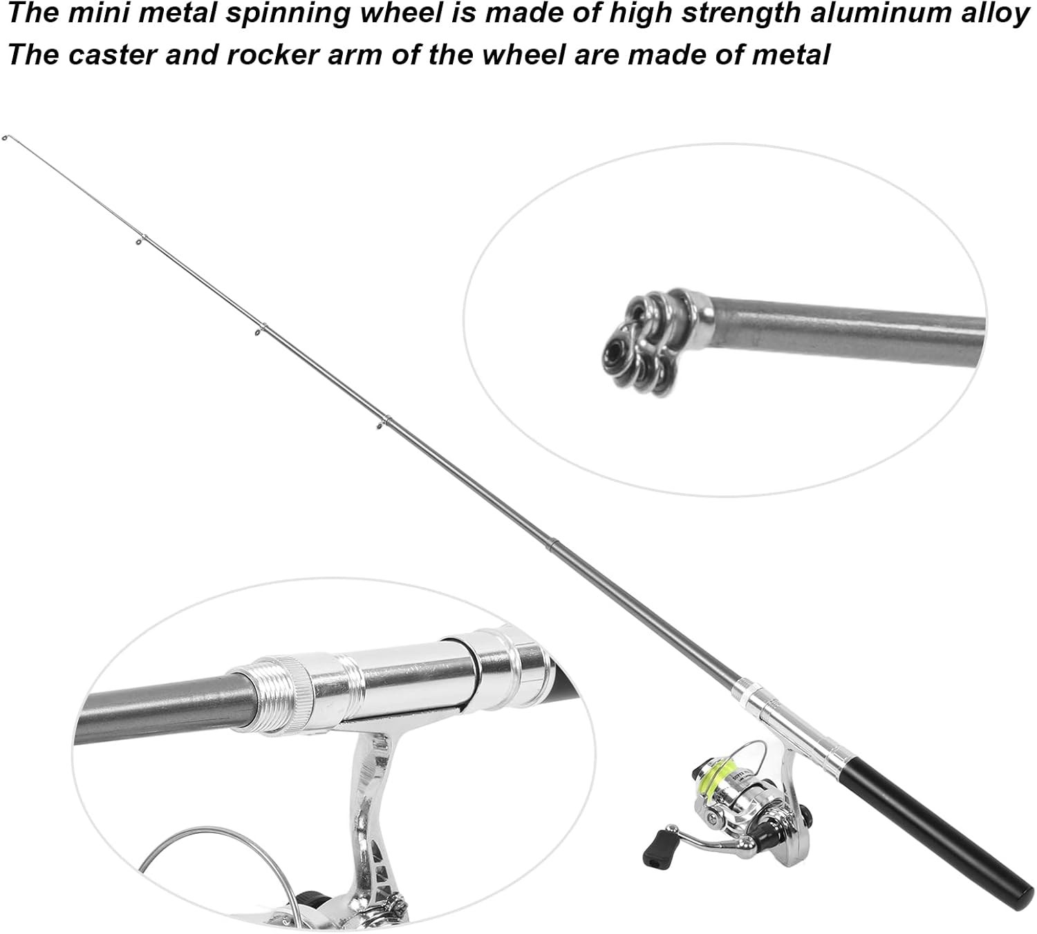 Pocket Fishing Pole with Reel Wheel, Ultra Light Material, Mini Pen Shape Design, Retractable Fishing Pole Kit for Sea, Rock, Stream, River, Boat, Raft, and Ice Fishing