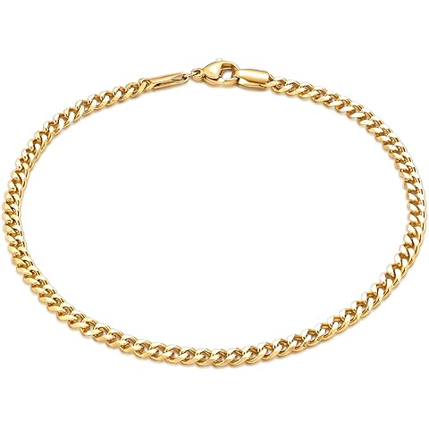 Fiusem Silver Tone / 18k Gold Plated Anklet for Women, 3.5mm Stainless Steel Cuban link Chain Anklets for Women, Women's Anklets 9