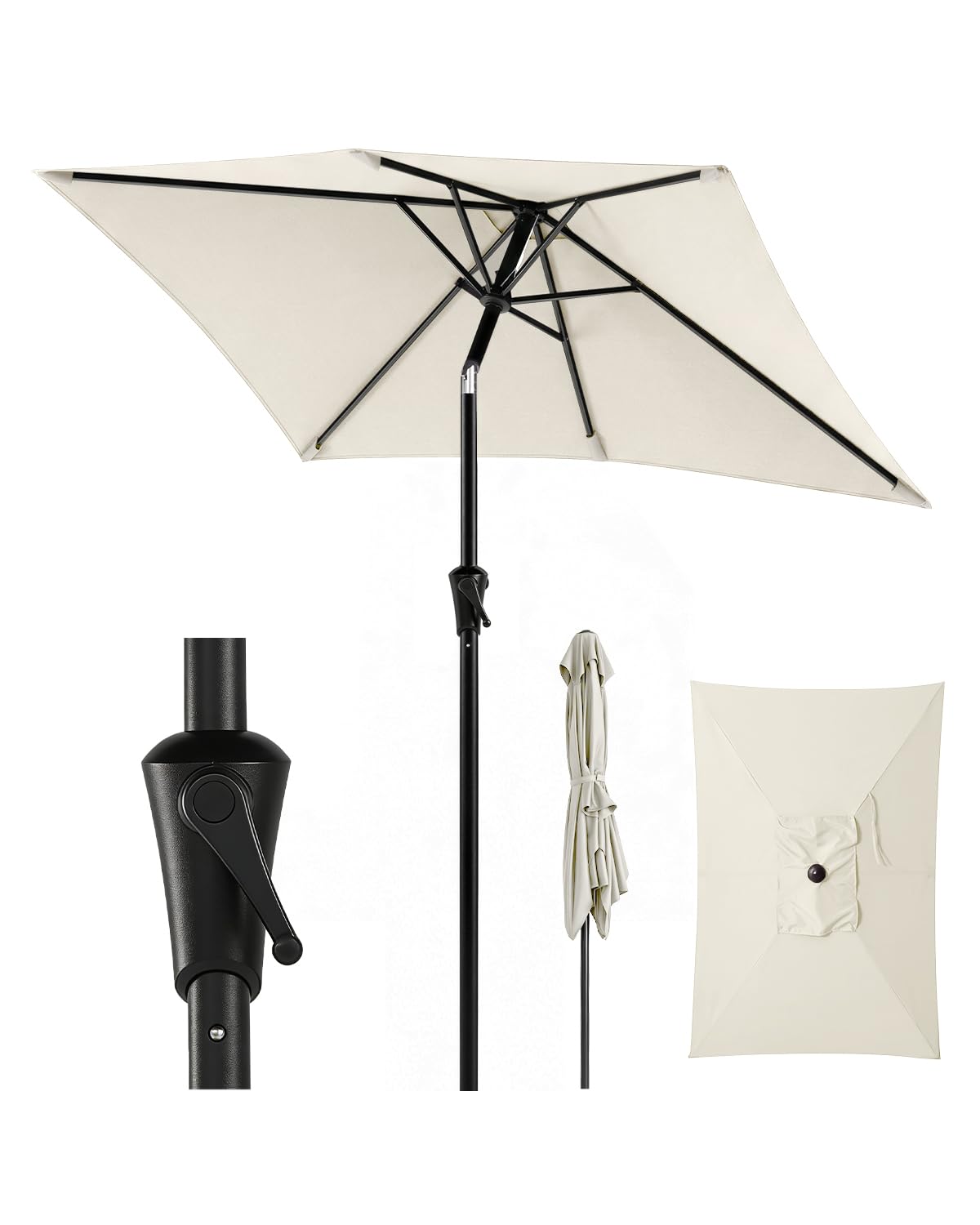 Sunula Parasol rectangulaire avec système de manivelle, tube en acier de 38 mm et baleines ovales de 12 x 18 mm, parasol de marché, protection solaire pour balcon, jardin