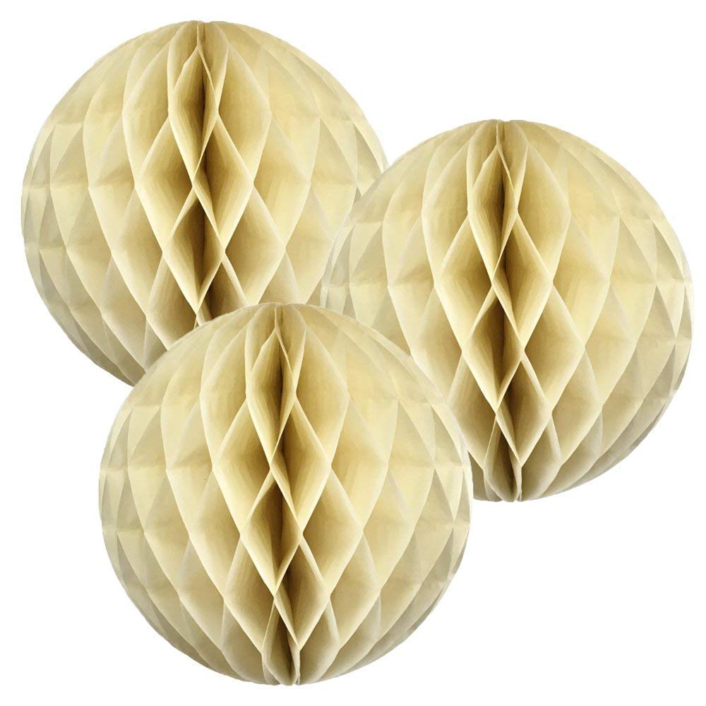 Matissa Ivory 8"(20Cm) Paper Honeycomb Balls (Pack Of 3) Several Colours Available (Ivory)