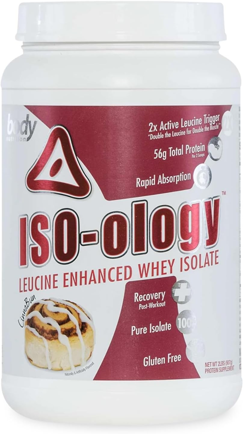 Body Nutrition ISO-Ology, Leucine-Enhanced Whey Isolate Protein Powder, Post-Workout Recovery Supplement, Isolated Grass Fed Whey, Cinnabun Flavor, 2lb