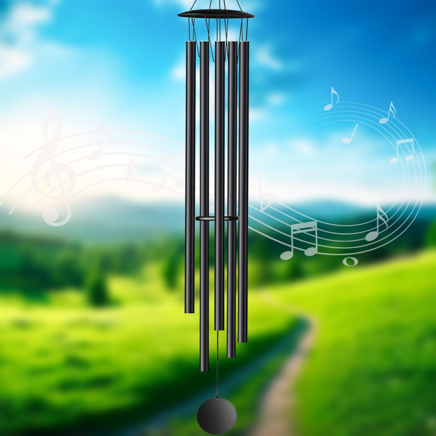 68” Large Wind Chimes for Home Garden Decor, Deep Tone Wind Chimes for Mom Grandma, Memorial Sympathy Gifts for Loss of Loved One, Black