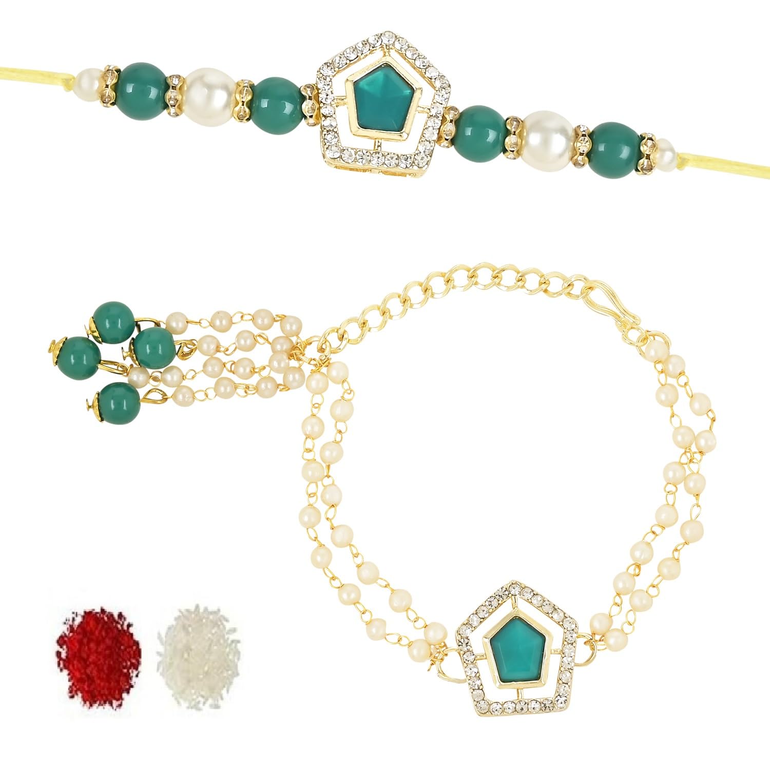 I Jewels Unisex Adult Designer Kundan & Pearl Hanging Bhaiya Bhabhi Lumba Rakhi Combo Set With Roli Chawal And Rakshabandhan Card (R119G-Co) (B0C96NWMLP) Amazon Price History, Amazon Price Tracker