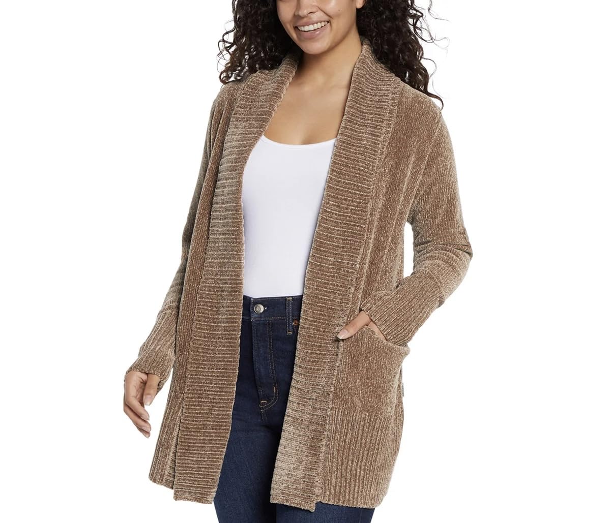 Orvis Womens Cardigan Sweater Chenille Pockets Soft Open-Front Midweight
