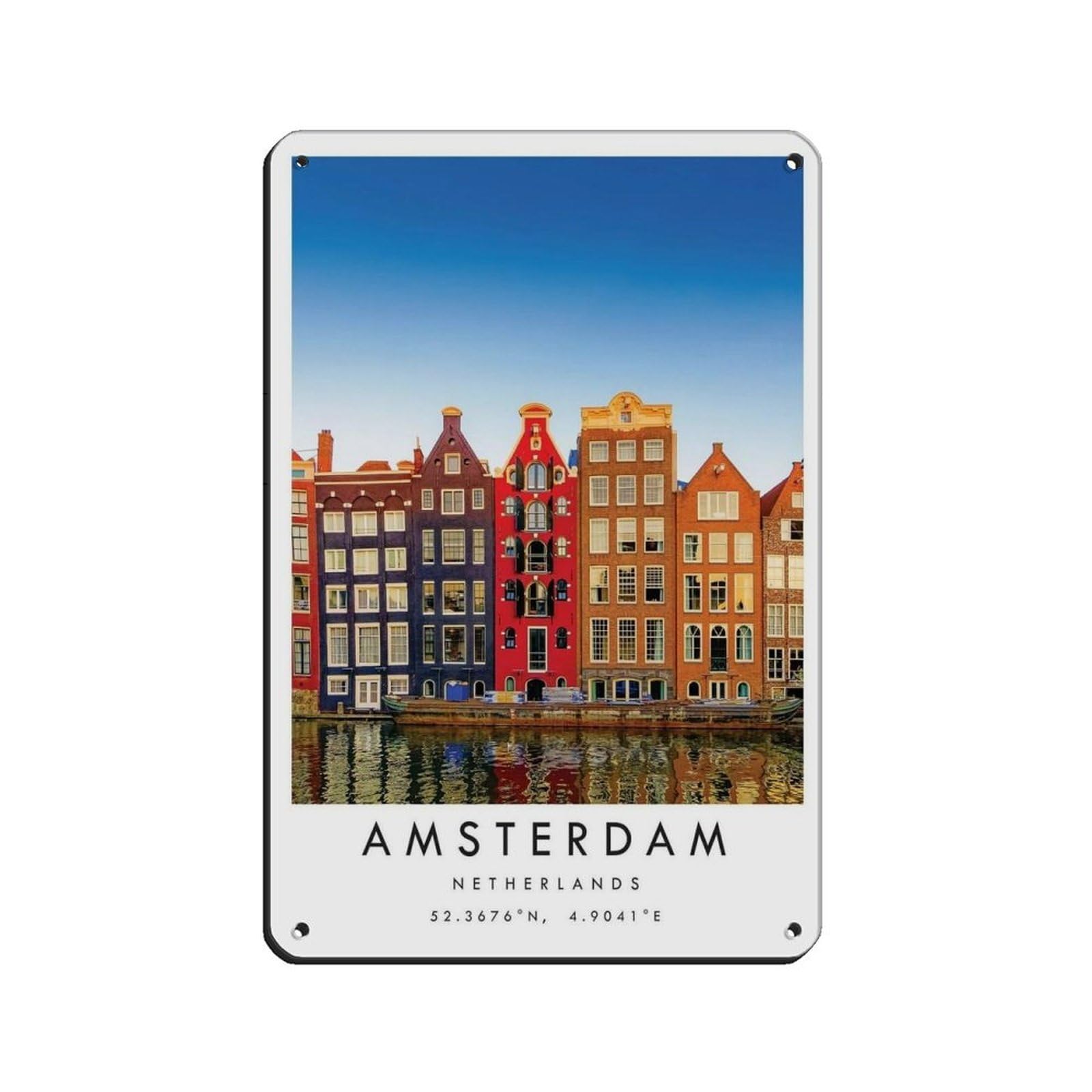 Amsterdam Travel, Netherlands Poster（7） Tin Sign Vintage Metal Pub Club Cafe Bar Home Wall Art Decoration Poster Retro 8x12inch(20x30cm)