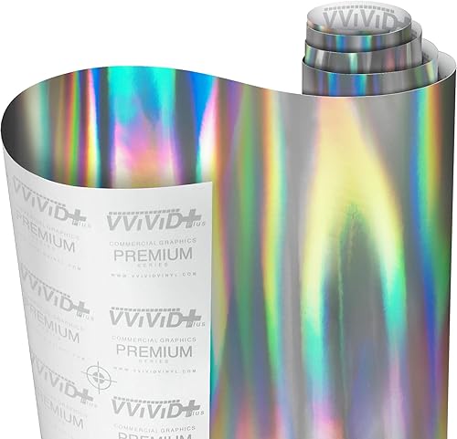 Rollo de vinilo adhesivo VViViD, acabado plateado holográfico, con tecnología de liberación de aire