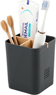 Electric Toothbrush Holder 3 Slots Tooth Brushing Holder with Bamboo Dividers for Bathrooms, Plastic Toothbrush and Toothpaste Organizer for Shower, Countertop, Vanity, Cool Grey