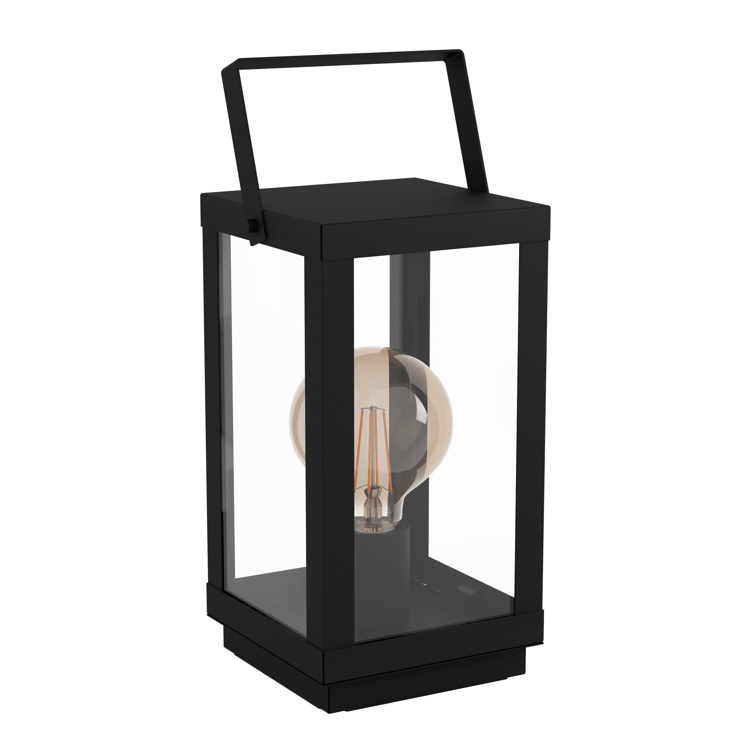 EGLO Bedside lamp Bradford 1, Table Light Made of Black Metal and Clear Glass, Living Room Lighting with Switch, E27 Socket