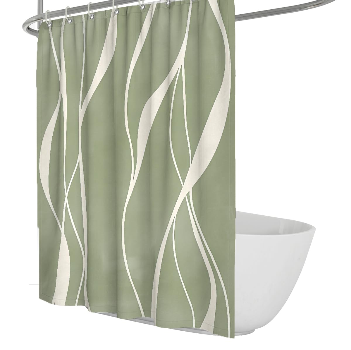 Uiringart Shower Curtains Sage Green White Wave Lines Shower Curtain W180xl200cm Minimalist Abstract Mildew Resistant Waterproof Walk In Shower Bath Decoration With Hook
