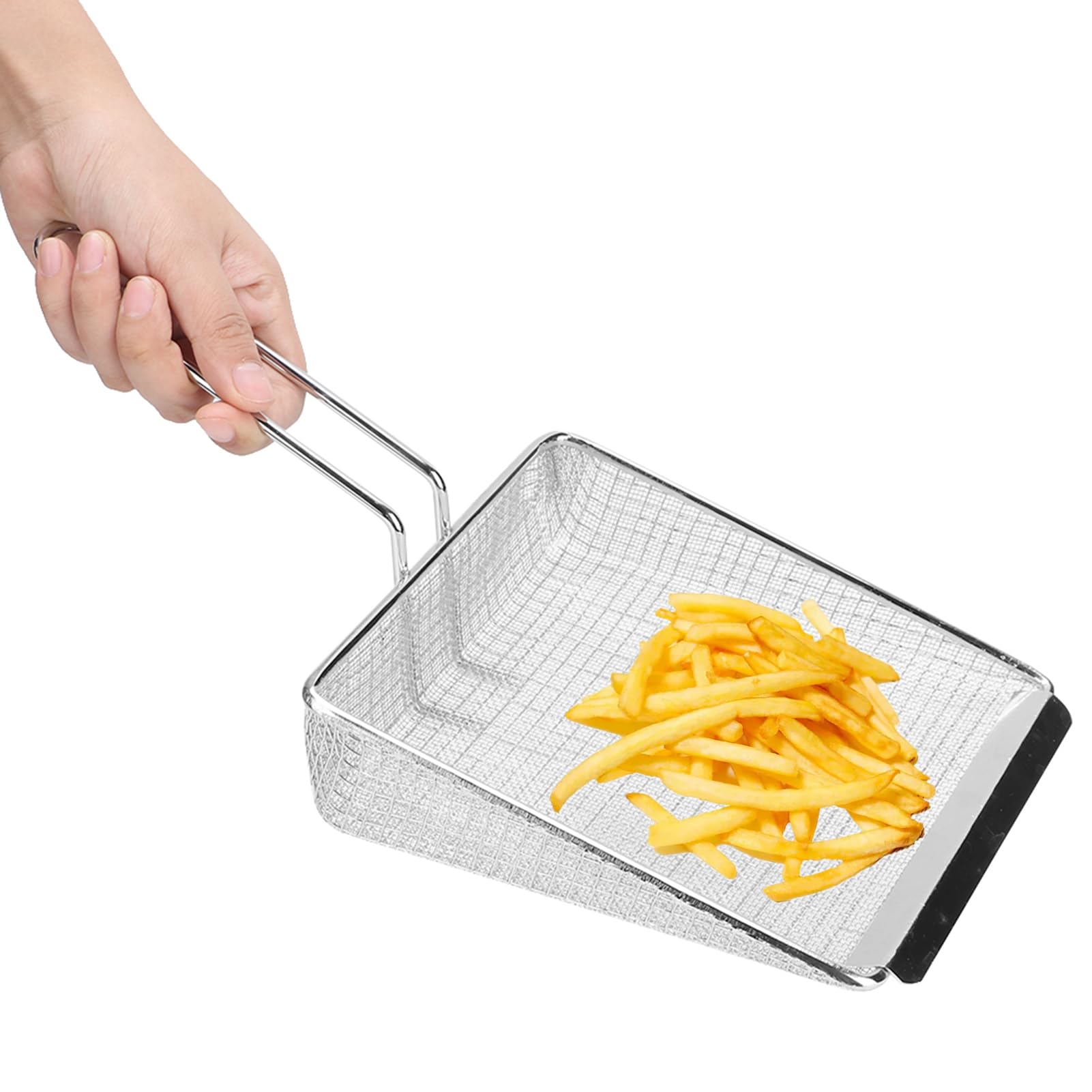 Metal French Fry Scoop, Fine Mesh Skimmer Spoon Stainless Steel Fry Scooper Food Flat Scoop with Handle Kitchen Strainer Spoon Frying Strainer for Cooking Frying(Silver)
