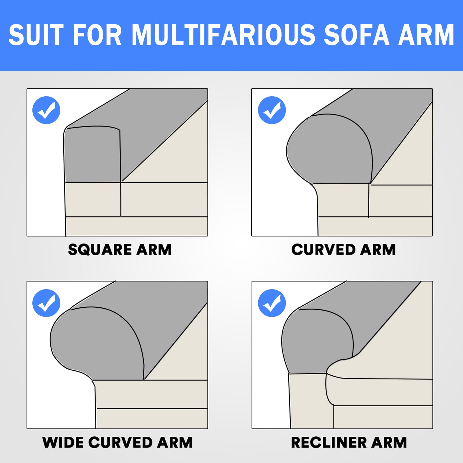Armlehnenbezüge, 2/4/6 Stück Stretch-Stoff Armlehnenbezüge, Anti-Rutsch Couch Armlehne Schutz, Maschinenwaschbar, für Stuhl, Sofa, Couch, Liegestuhl (Schwarz,6 Stück)