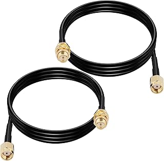 RG174 Coaxial Cable RP SMA Antenna Extension Cable 2-Pack 6.5FTRP-SMA Male to RP-SMA Female Bulkhead Mount Connectors Low Loss Antenna Cable for WiFi Antenna WiFi Router Security IP Camera