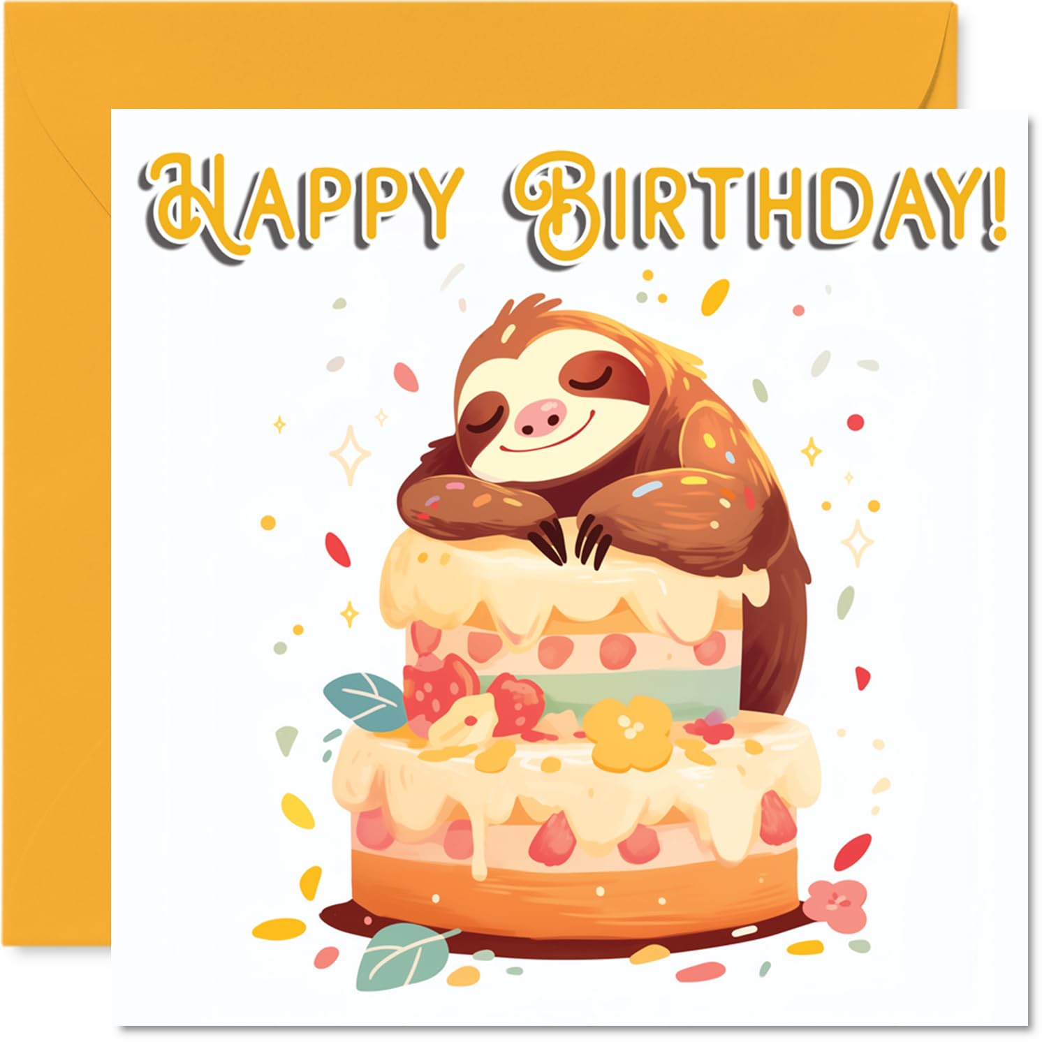 Sloth Birthday Cards - Animal Cake - Happy Birthday Card for Son Daughter Brother Sister Grandson Granddaughter Niece Nephew Cousin, 145mm Bday Greeting Cards
