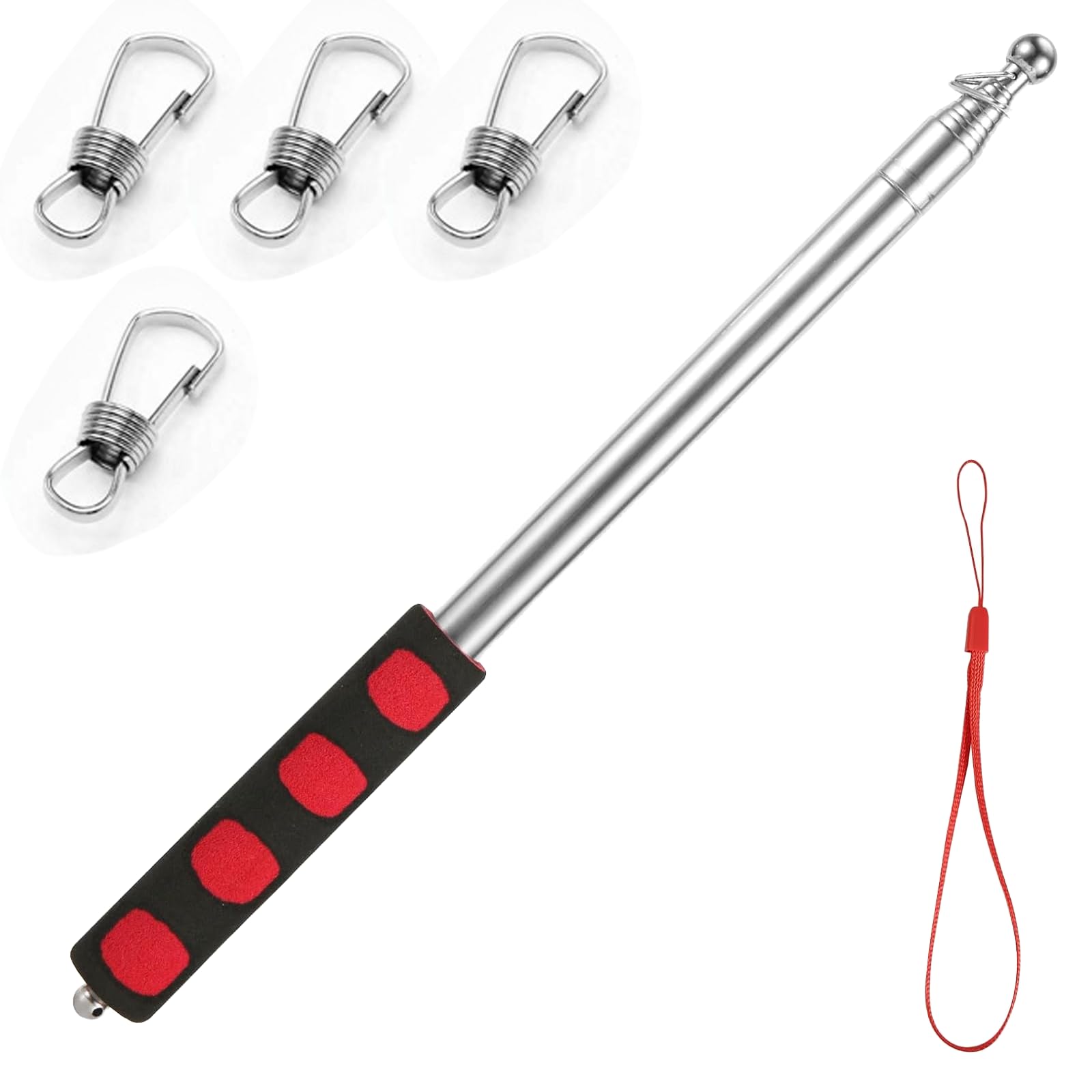 8.2ft Telescopic Flag Pole with Clips, Stainless Steel Portable Handheld Flag Pole for Tour Guide and Teaching(Red)