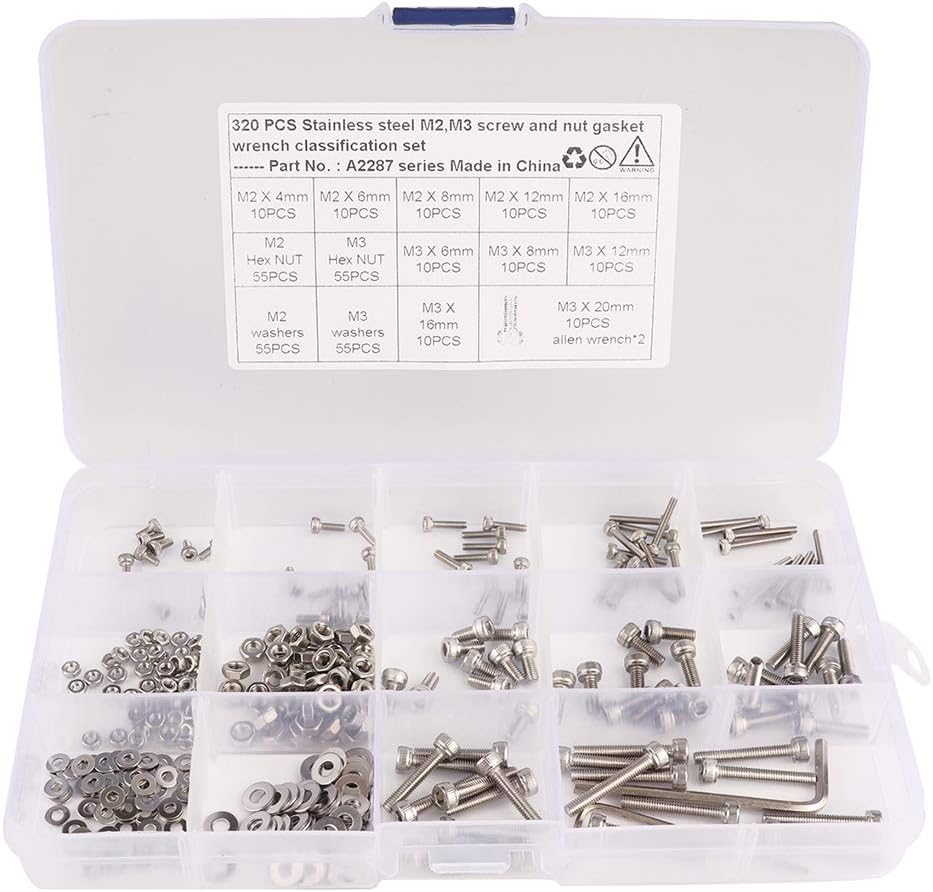 320PCS Set M2 M3 Stainless Steel Flat Head Screw Hex Socket Screw Bolts Nuts Washers Fastener Assortment Kit - (Color: TYPE1)