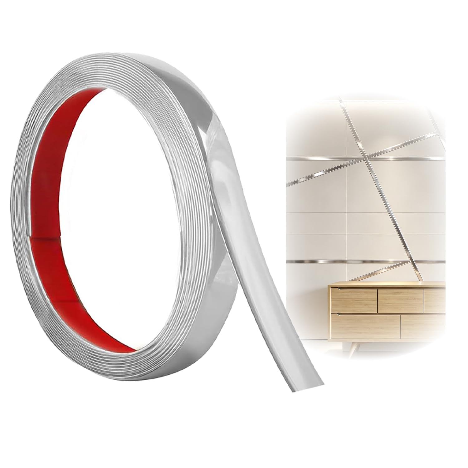 Peel and Stick Moulding Trim, Wall Moulding, Tile Trim(Silver, 1cm×3m)