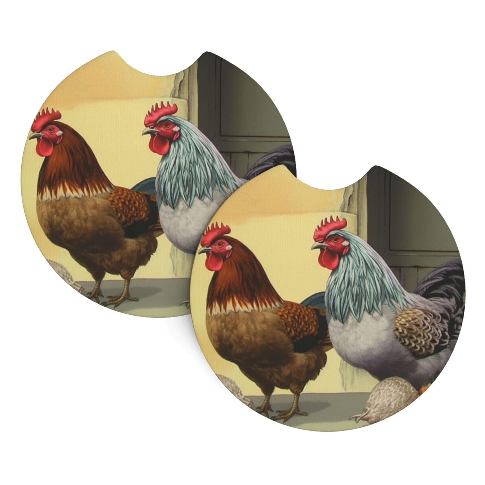2 Pack Car Coaster for Cup Holders Italian Chickens Car Cup Coaster 2.7" Neoprene Non-Slip Automotive Cup Mat Universal Auto Car Interior Accessories for Women Men Cup Pad