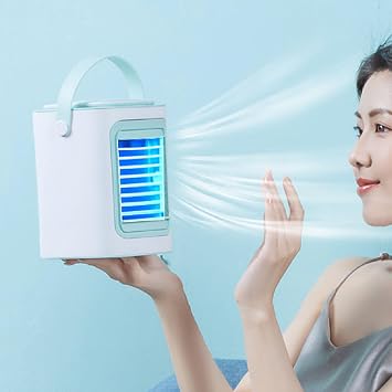 Portable Air Conditioner Personal Evaporative Air Cooler with 3 Wind Speed 2 Fog Modes 7 Color Light Quiet USB Desktop Cooling Fan for Room Office