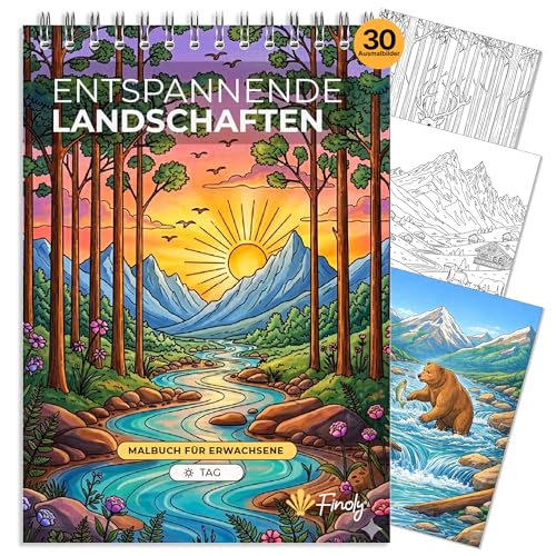 Finoly Mandala Malbuch für Erwachsene Landschaften A4 Stressabbau | Malbücher für Erwachsene Anfänger und Fortgeschrittene Mindfulness