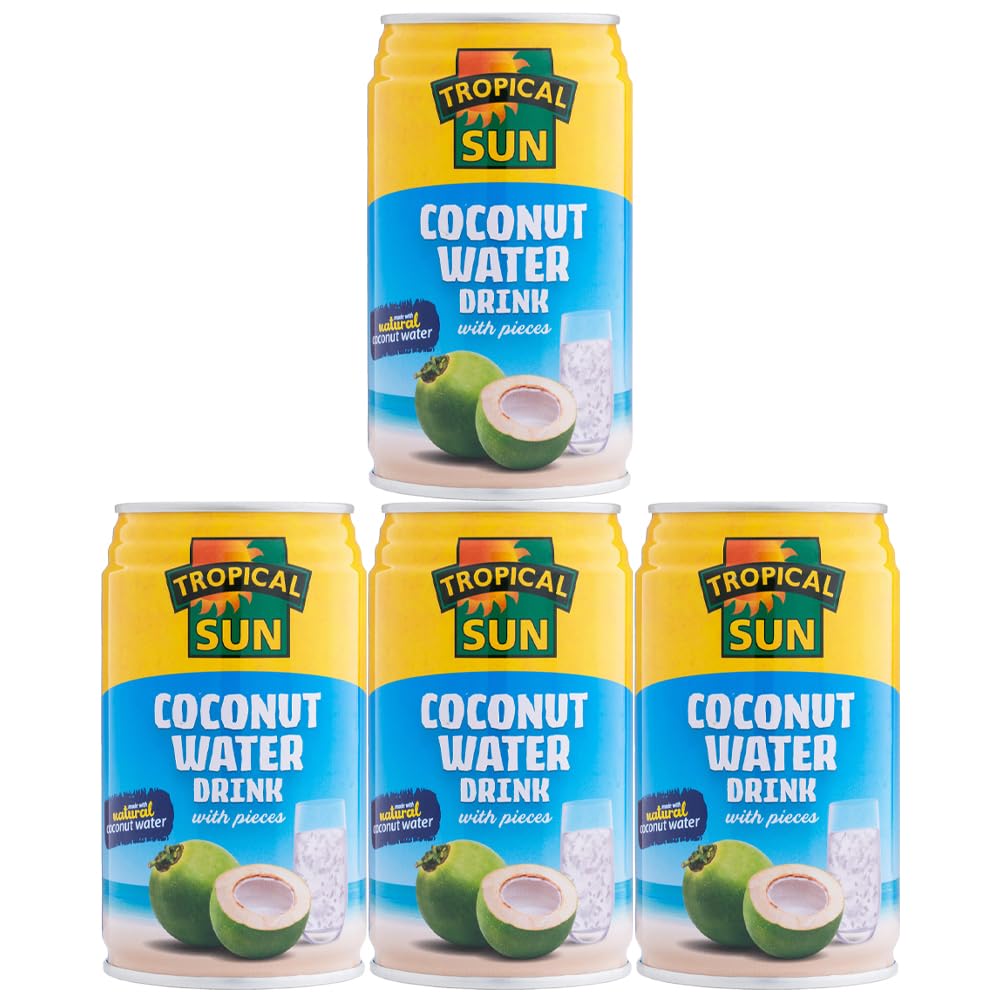 Tropical Sun Coconut Water Drink with Pieces Sweet Natural Energizing Nutriton Nectar 330ml x 4 with Welari Thank You Card | (4pack)