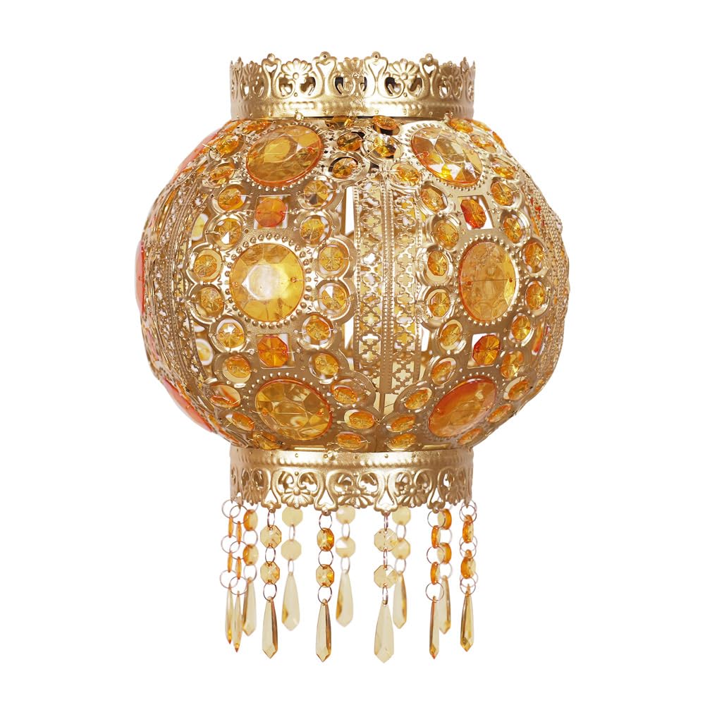 Valuelights Gold | Moroccan Bazaar Style Chandelier Pendant Shade With Jewel Droplets | Chandeliers, Home Décor & Improvement Essential | Includes Bulb | 27Cm Shade Width